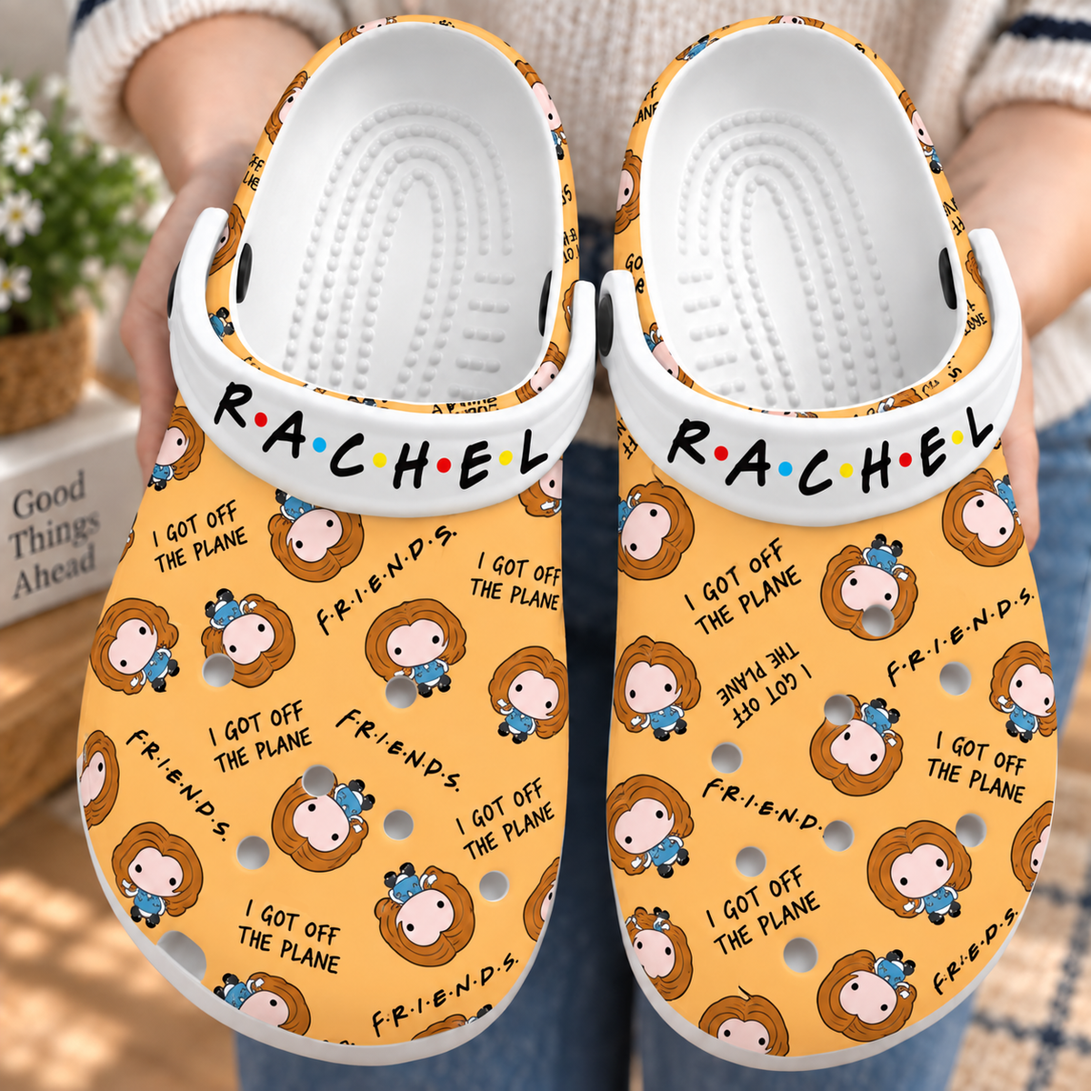 Friends Rachel Green Clogs, I Got Off the Plane Quote Slip-On Shoes