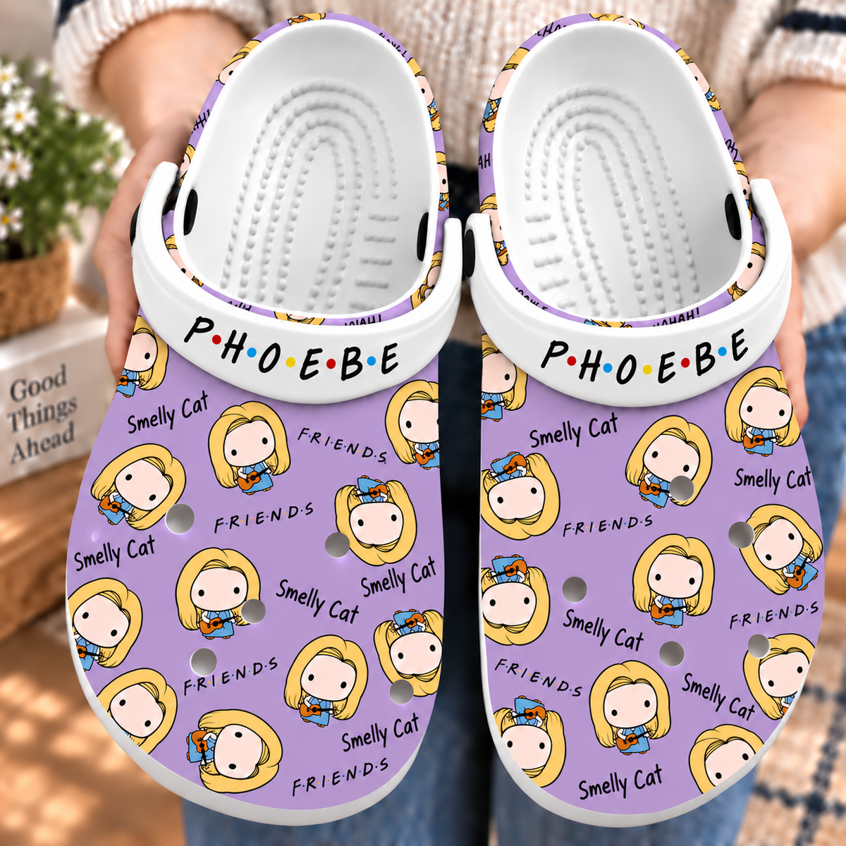 Friends Phoebe Buffay Clogs, Smelly Cat Print Slip-On Shoes