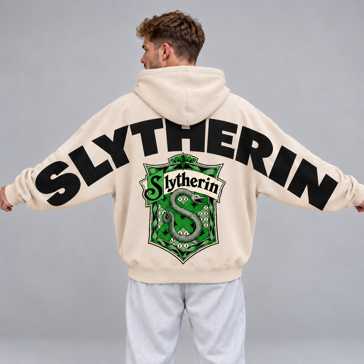 Wizard Slytherin Hoodie, Oversized Sweatshirt with Snake Crest and Back Print