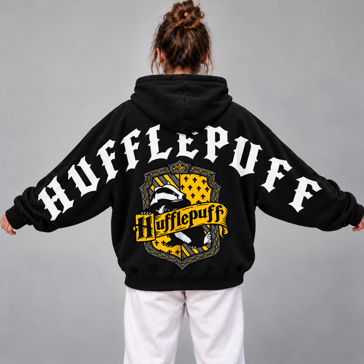 Personalized Wizard Hufflepuff Hoodie, Custom Name Sweatshirt with Badger Crest