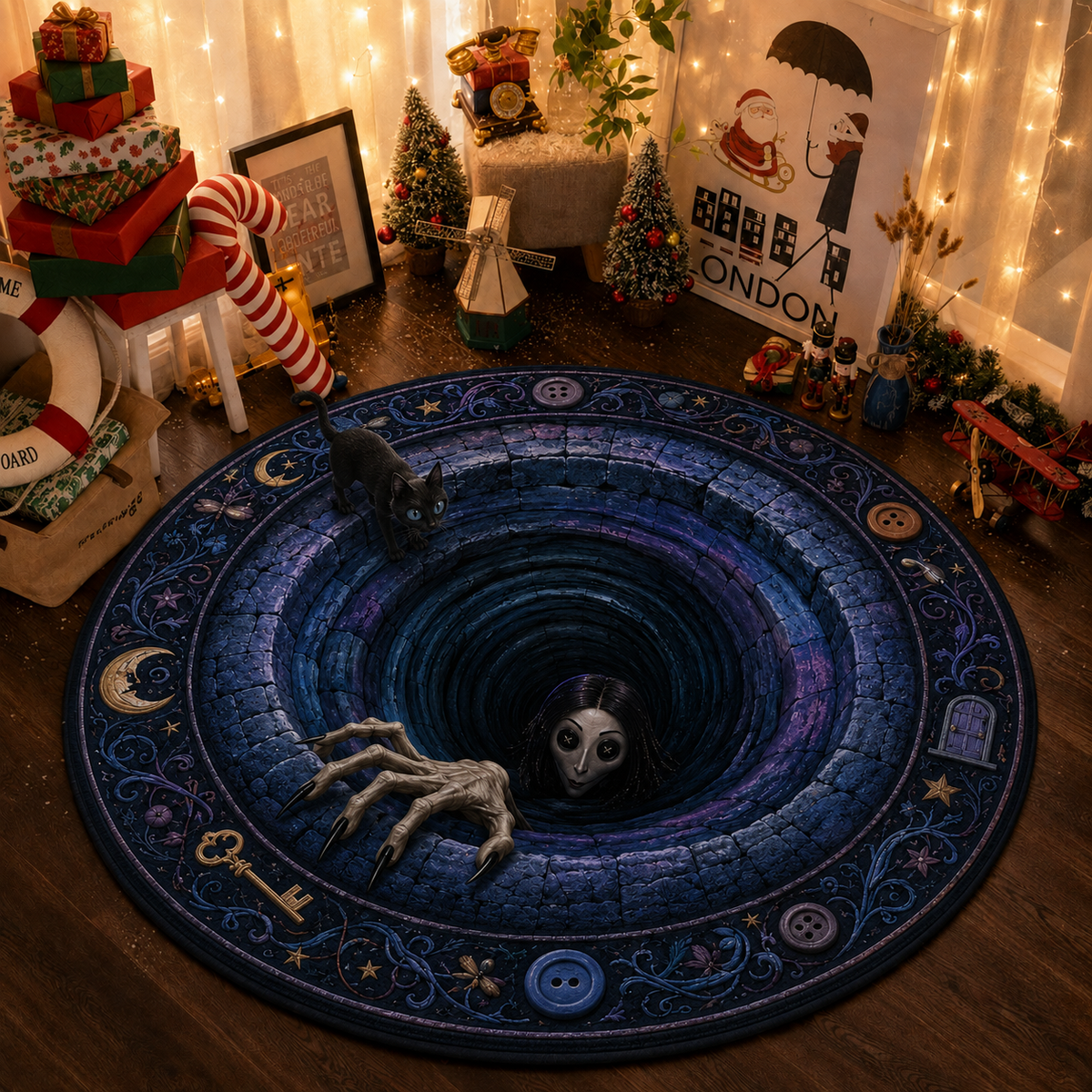 Coraline 3D Quilted Rug, Halloween Party Decor Floor Mat