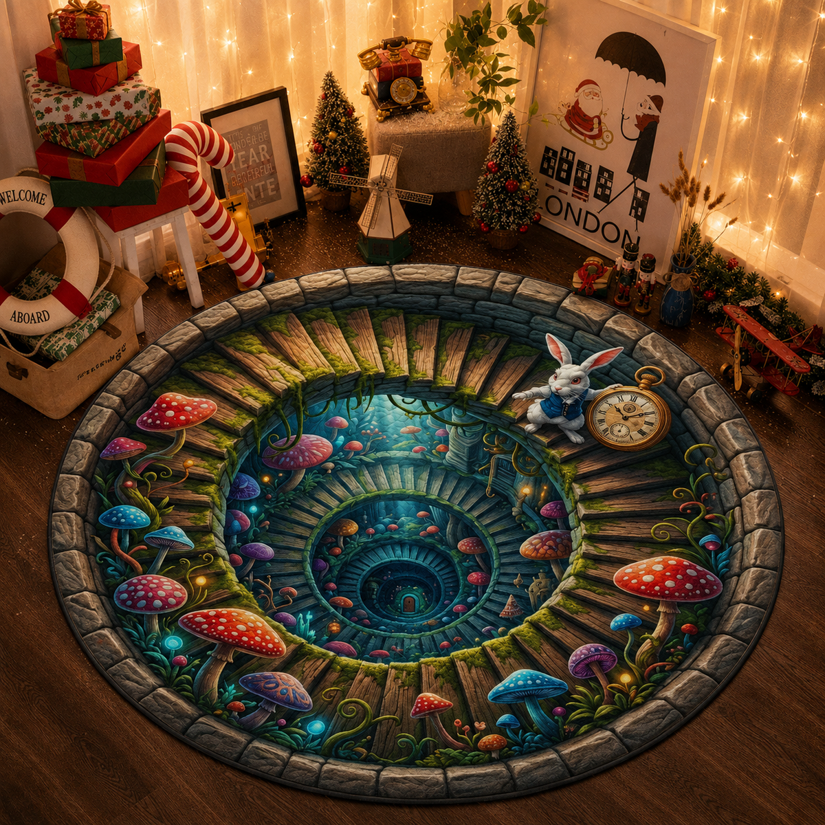 Alice in Wonderland Quilted Rug, Halloween Party Decor Floor Mat