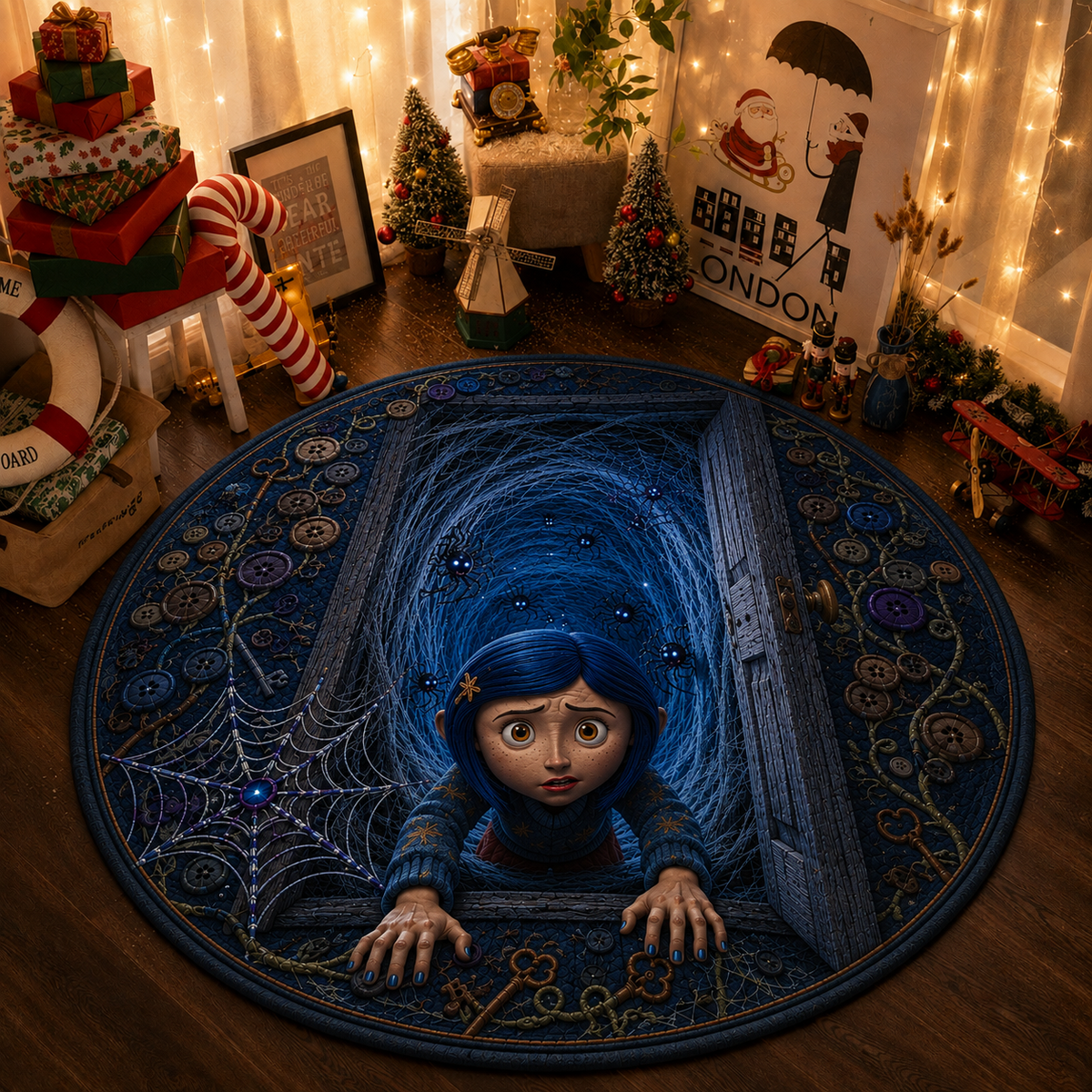 Coraline 3D Quilted Rug, Halloween Party Decor Floor Mat