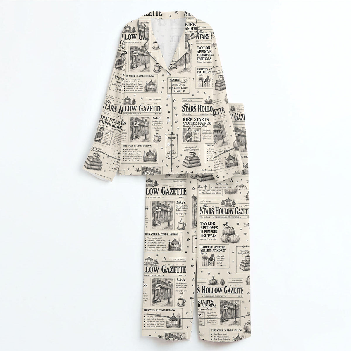 Gilmore Girls Pajamas Set, Women's Pajama Set in Stars Hollow Pjs