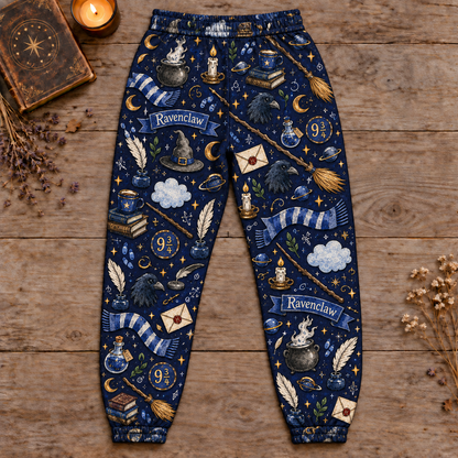Harry Potter Ravenclaw Jogger Pants, Navy Blue Wizard Print Lounge Pants