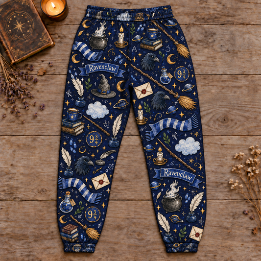 Harry Potter Ravenclaw Jogger Pants, Navy Blue Wizard Print Lounge Pants