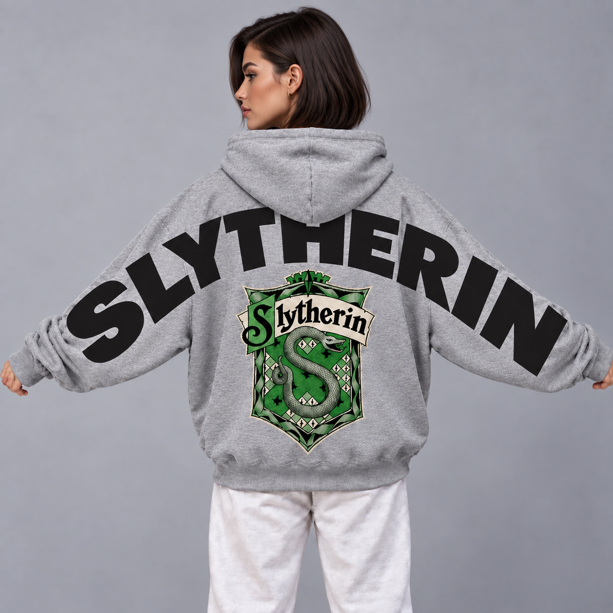 Wizard Slytherin Hoodie, Oversized Sweatshirt with Snake Crest and Back Print