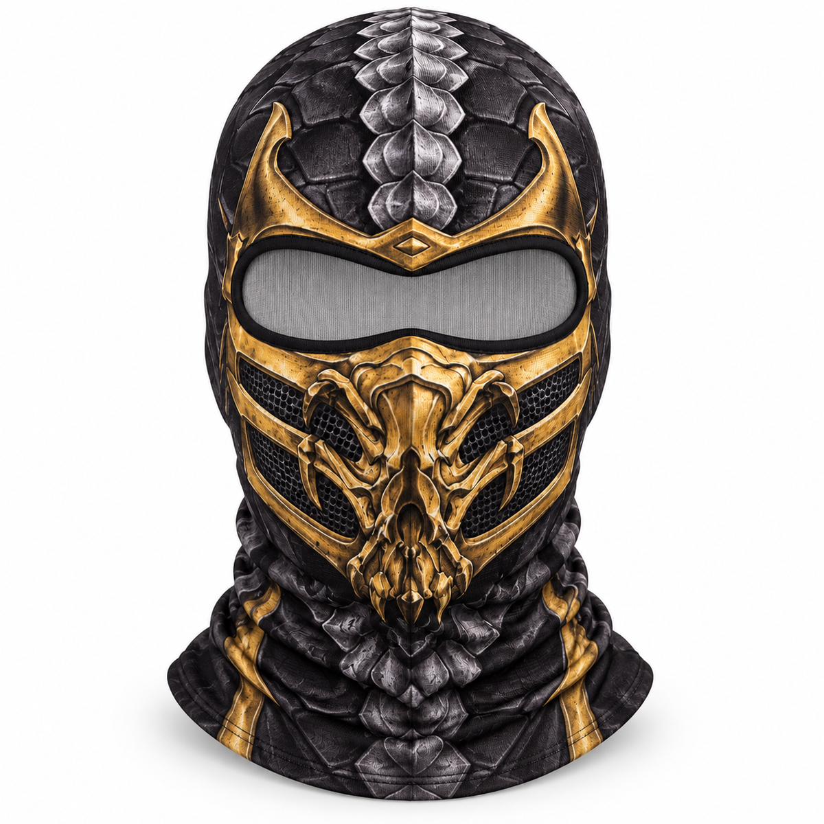 Fire Ninja Ski Mask, Gold Armor Print Balaclava, Fighting Game Inspired Face Cover, Gamer Gift