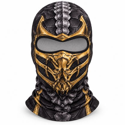 Fire Ninja Ski Mask, Gold Armor Print Balaclava, Fighting Game Inspired Face Cover, Gamer Gift