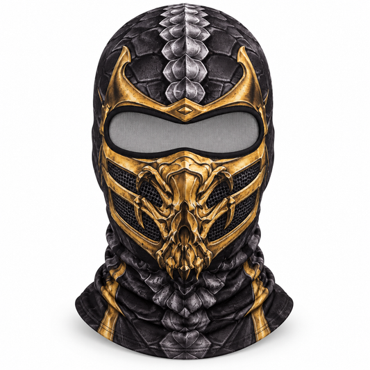 Fire Ninja Ski Mask, Gold Armor Print Balaclava, Fighting Game Inspired Face Cover, Gamer Gift