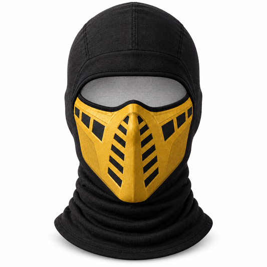Fire Ninja Ski Mask, Gold Armor Print Balaclava, Fighting Game Inspired Face Cover, Gamer Gift