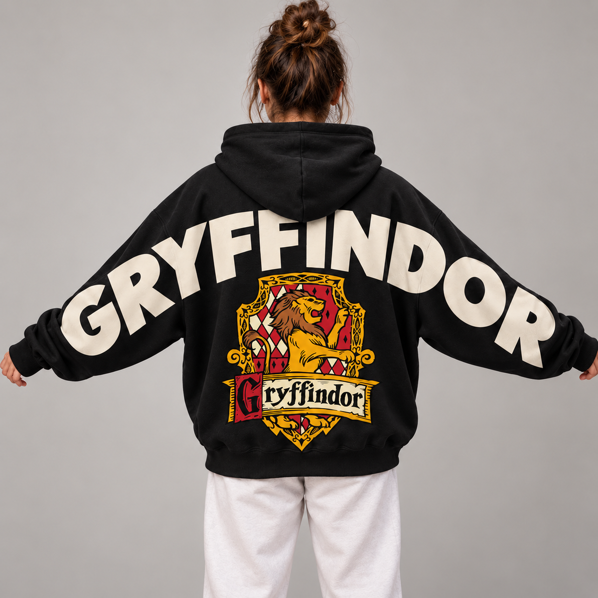 Wizard Gryffindor Hoodie, Oversized Sweatshirt with Lion Crest and Back Print