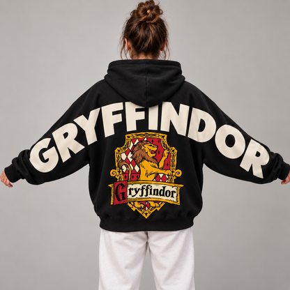 Wizard Gryffindor Hoodie, Oversized Sweatshirt with Lion Crest and Back Print