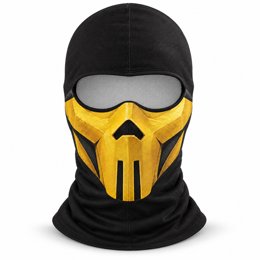Fire Ninja Ski Mask, Gold Armor Print Balaclava, Fighting Game Inspired Face Cover, Gamer Gift