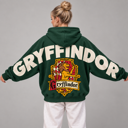 Wizard Gryffindor Hoodie, Oversized Sweatshirt with Lion Crest and Back Print