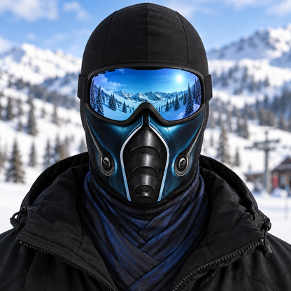 Ice Ninja Ski Mask, Blue Frost Armor Print Balaclava, Fighting Game Inspired Design, Gamer Gift