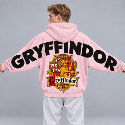 Wizard Gryffindor Hoodie, Oversized Sweatshirt with Lion Crest and Back Print