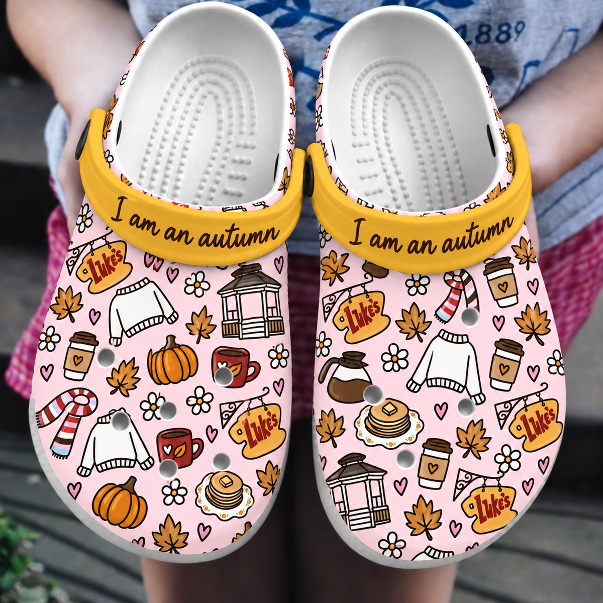Luke's Coffee Gilmore Girls Pink Clogs, I Am an Autumn Slip-On Shoes