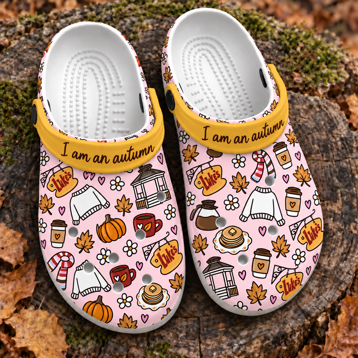Luke's Coffee Gilmore Girls Pink Clogs, I Am an Autumn Slip-On Shoes