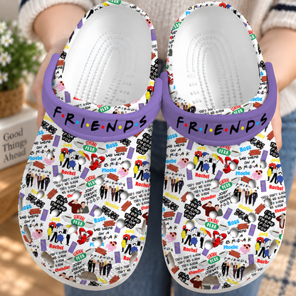 Friends TV Show Clogs, Central Perk & Iconic Quotes Print Slip-On Shoes