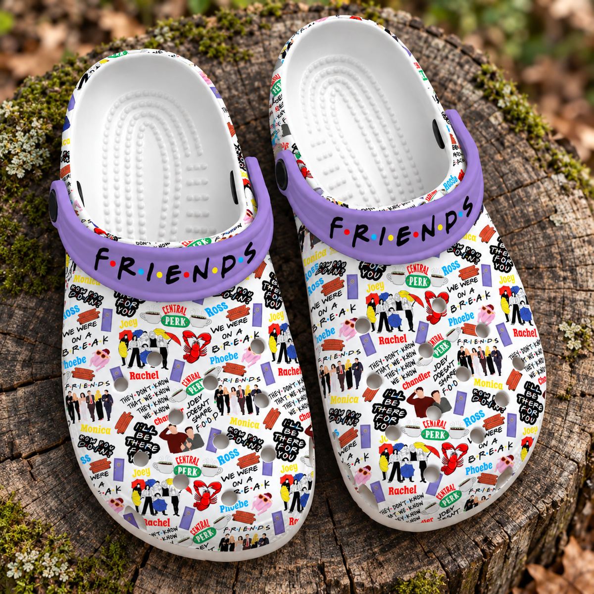 Friends TV Show Clogs, Central Perk & Iconic Quotes Print Slip-On Shoes
