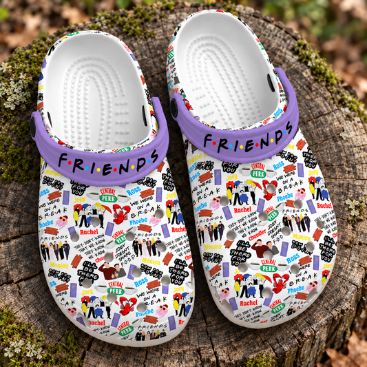Friends TV Show Clogs, Central Perk & Iconic Quotes Print Slip-On Shoes
