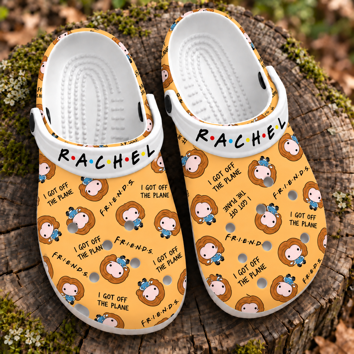 Friends Rachel Green Clogs, I Got Off the Plane Quote Slip-On Shoes