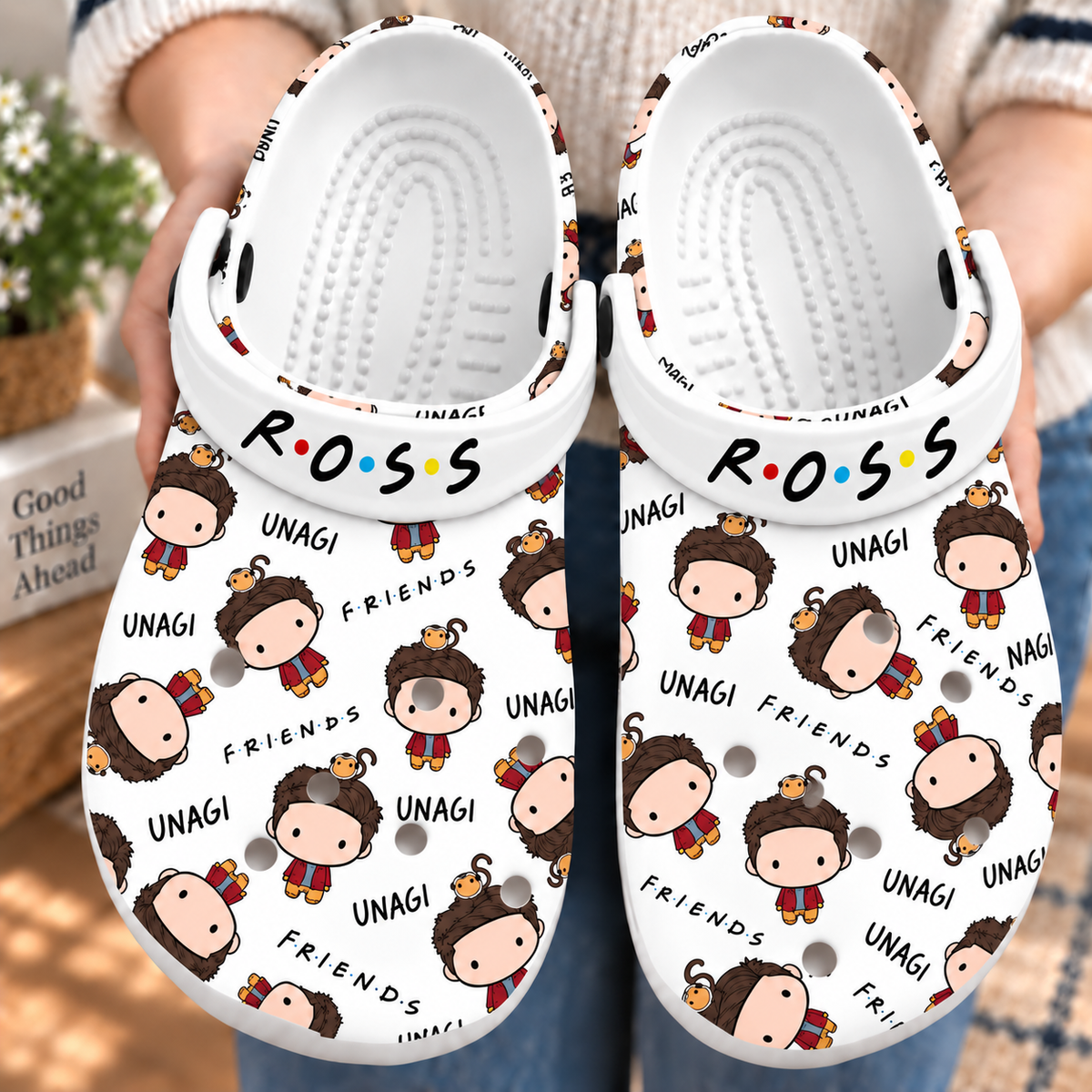 Friends Ross Geller Clogs, Unagi Quote Slip-On Shoes