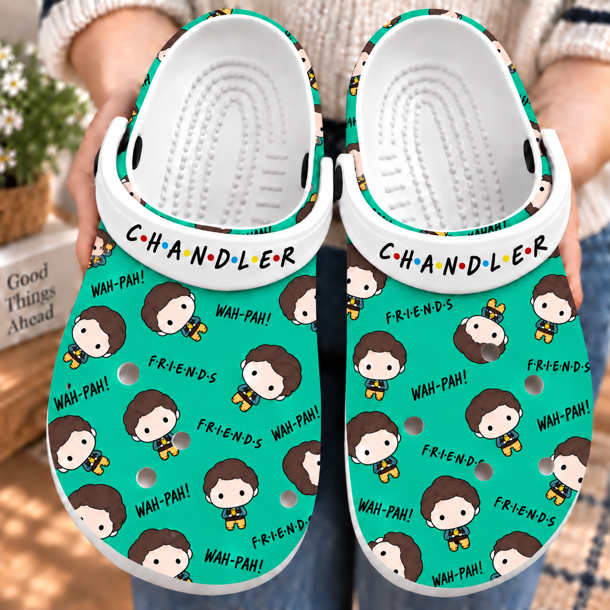 Friends Chandler Bing Clogs, Wah-Pah Quote Slip-On Shoes