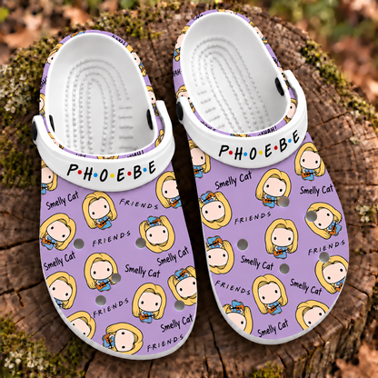 Friends Phoebe Buffay Clogs, Smelly Cat Print Slip-On Shoes