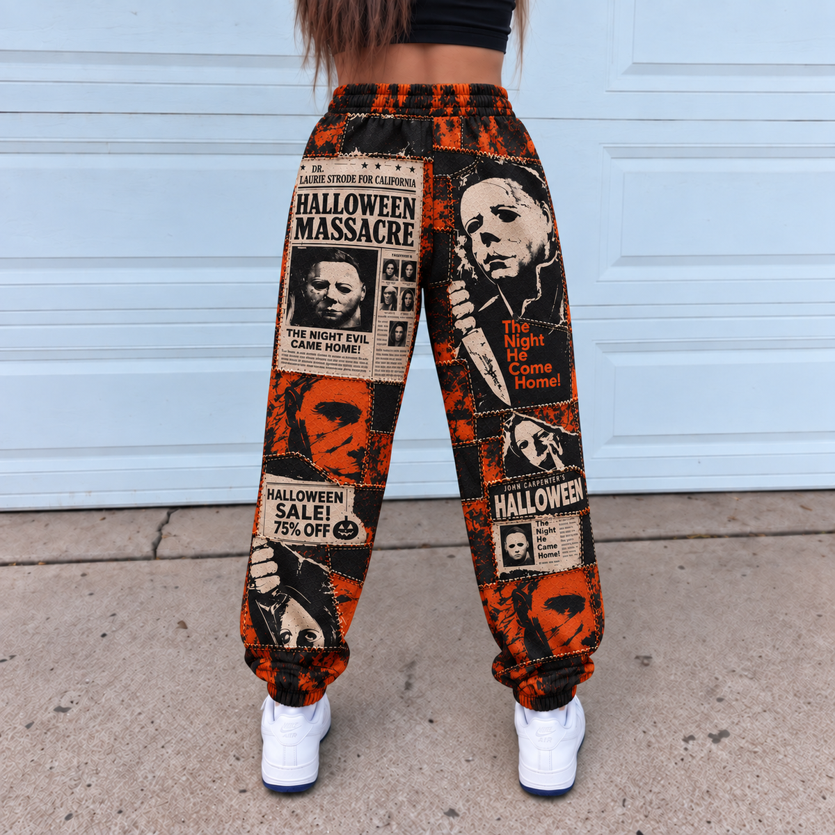Michael Myers Halloween Jogger Pants, Horror Newspaper Print Lounge Pants
