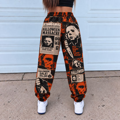 Michael Myers Halloween Jogger Pants, Horror Newspaper Print Lounge Pants