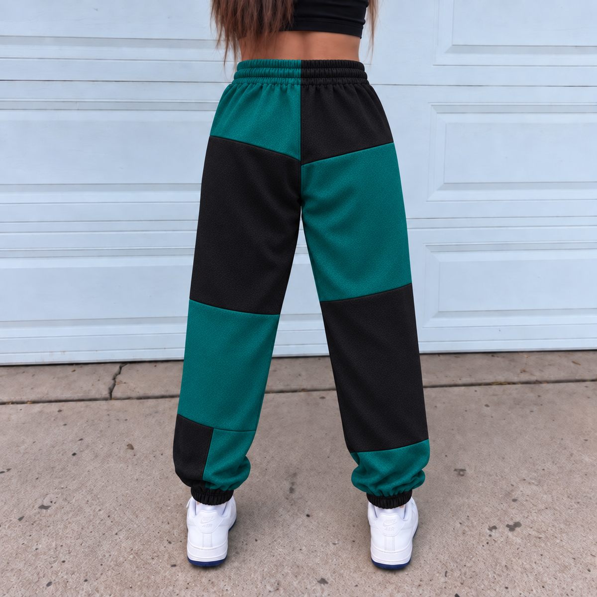 Jason Voorhees Friday the 13th Jogger Pants, Black & Teal Patchwork Print Lounge Pants