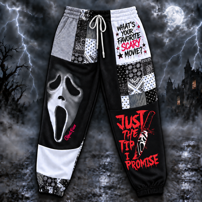 Ghostface Scream Jogger Pants, Black & White Patchwork Print Lounge Pants