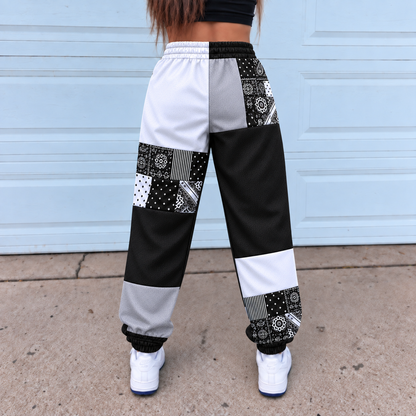 Ghostface Scream Jogger Pants, Black & White Patchwork Print Lounge Pants