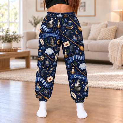 Harry Potter Ravenclaw Jogger Pants, Navy Blue Wizard Print Lounge Pants