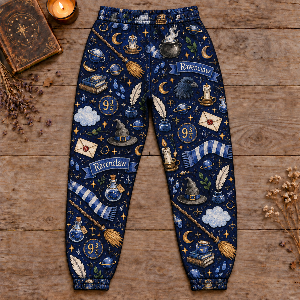 Harry Potter Ravenclaw Jogger Pants, Navy Blue Wizard Print Lounge Pants