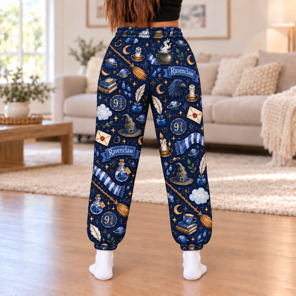 Harry Potter Ravenclaw Jogger Pants, Navy Blue Wizard Print Lounge Pants