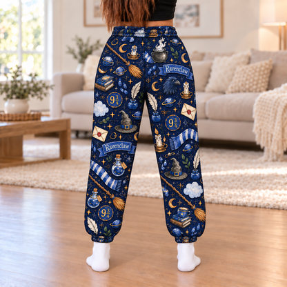 Harry Potter Ravenclaw Jogger Pants, Navy Blue Wizard Print Lounge Pants