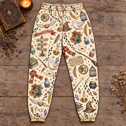 Harry Potter Hogwarts Joggers, Cream Wizard Print Lounge Pants
