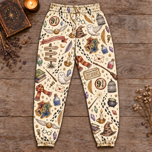 Harry Potter Hogwarts Joggers, Cream Wizard Print Lounge Pants