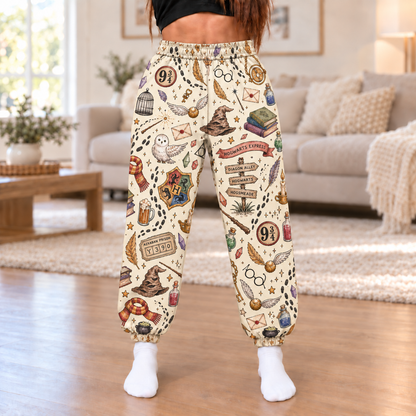 Harry Potter Hogwarts Joggers, Cream Wizard Print Lounge Pants