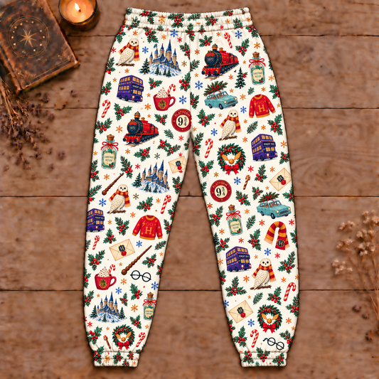 Harry Potter Christmas Joggers, Cream Holiday Lounge Pants