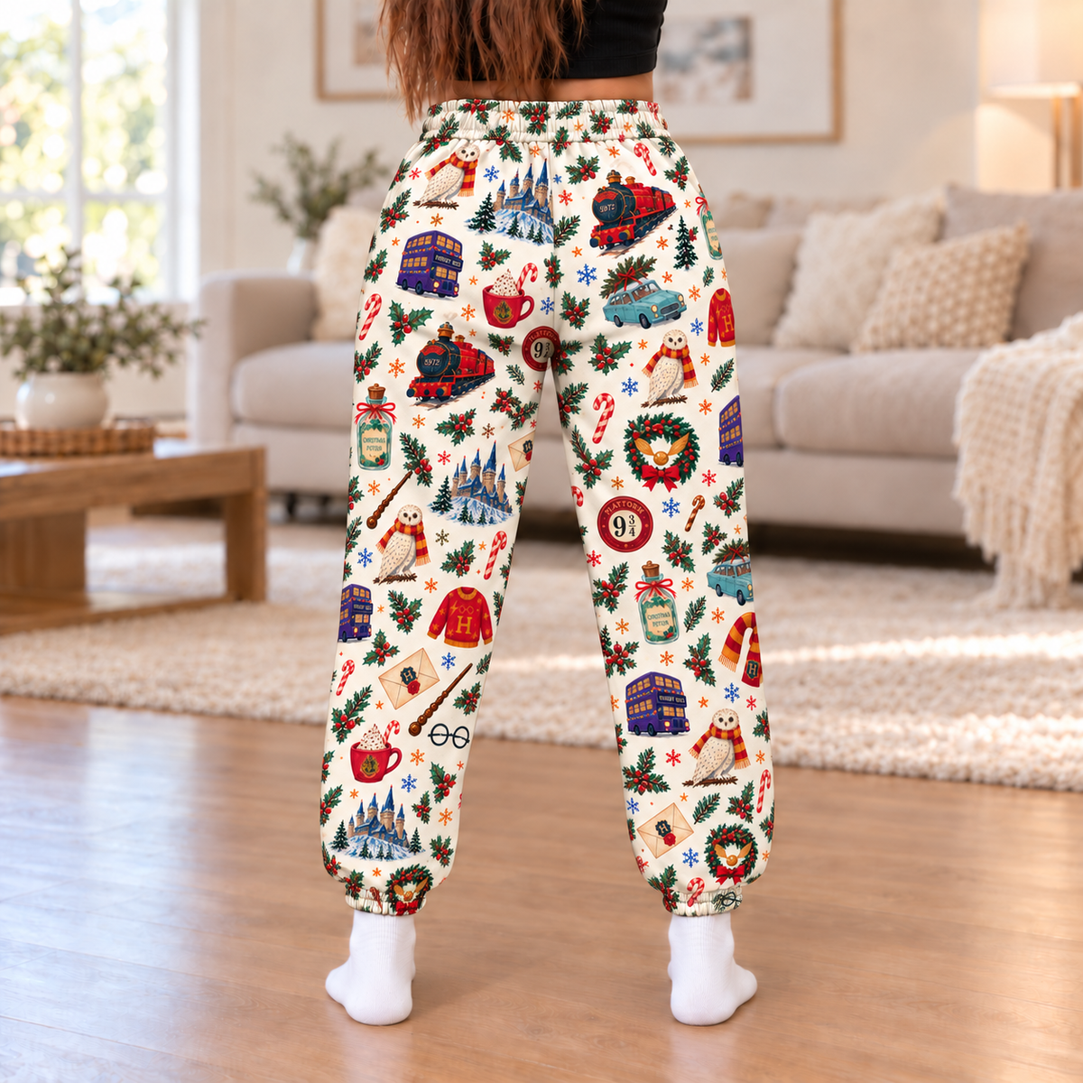 Harry Potter Christmas Joggers, Cream Holiday Lounge Pants