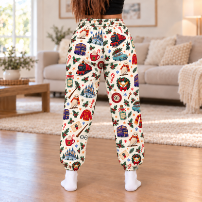 Harry Potter Christmas Joggers, Cream Holiday Lounge Pants