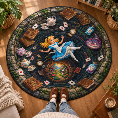 Alice in Wonderland Quilted Rug, Halloween Party Decor Floor Mat