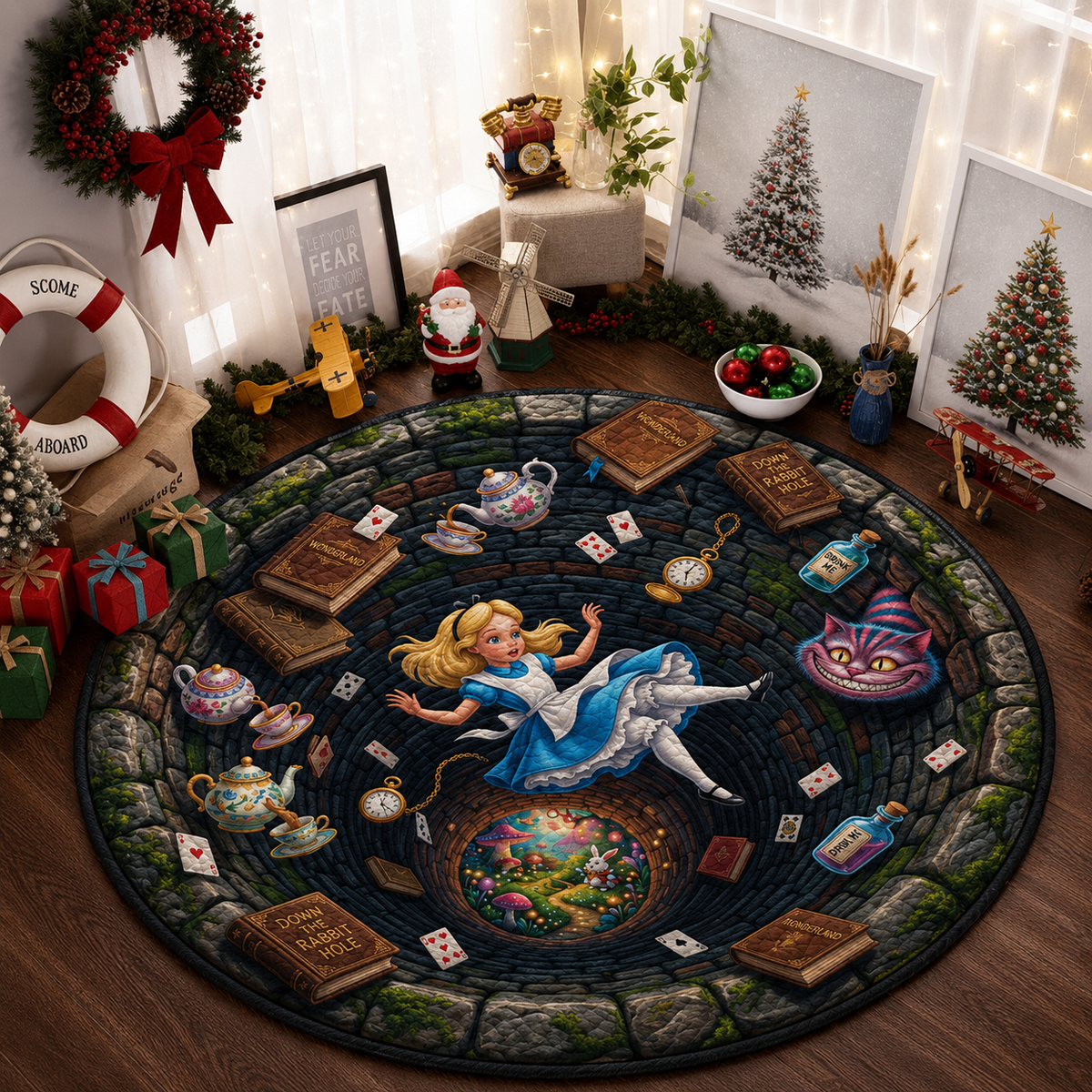 Alice in Wonderland Quilted Rug, Halloween Party Decor Floor Mat