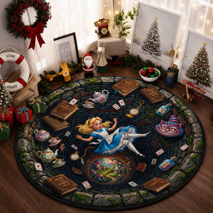 Alice in Wonderland Quilted Rug, Halloween Party Decor Floor Mat