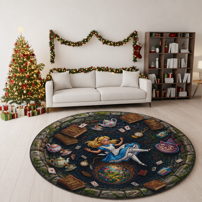 Alice in Wonderland Quilted Rug, Halloween Party Decor Floor Mat