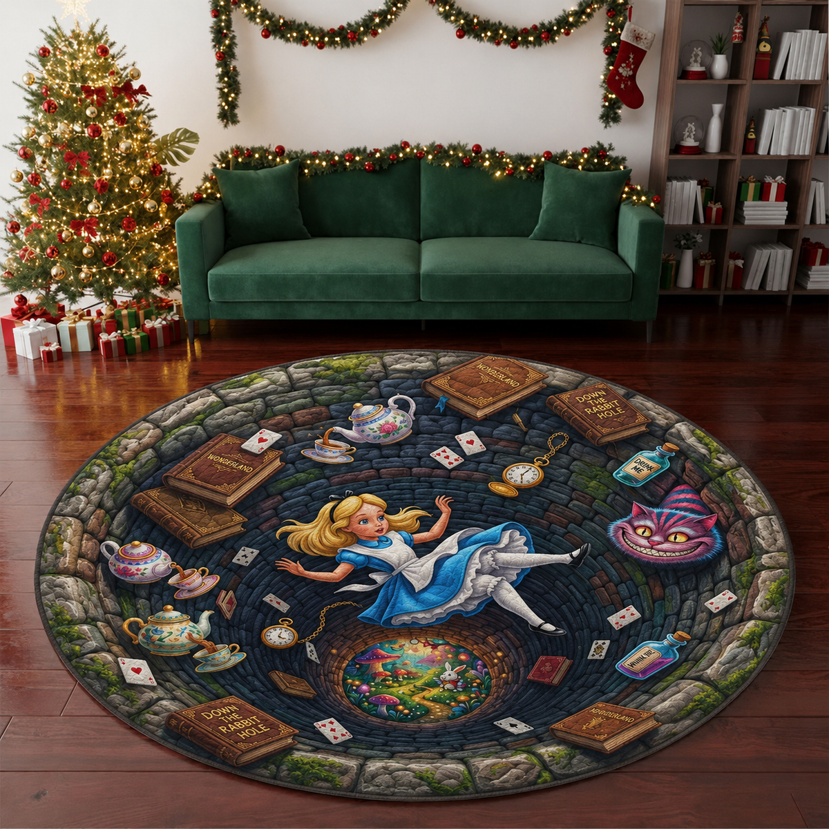 Alice in Wonderland Quilted Rug, Halloween Party Decor Floor Mat